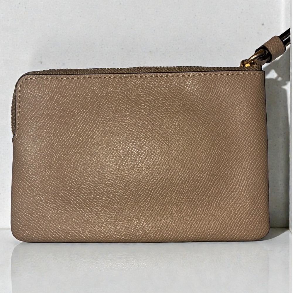 NWT Coach Corner Zip Wristlet Women Small Taupe Gold Crossgrain Leather CV396 - Picture 7 of 11